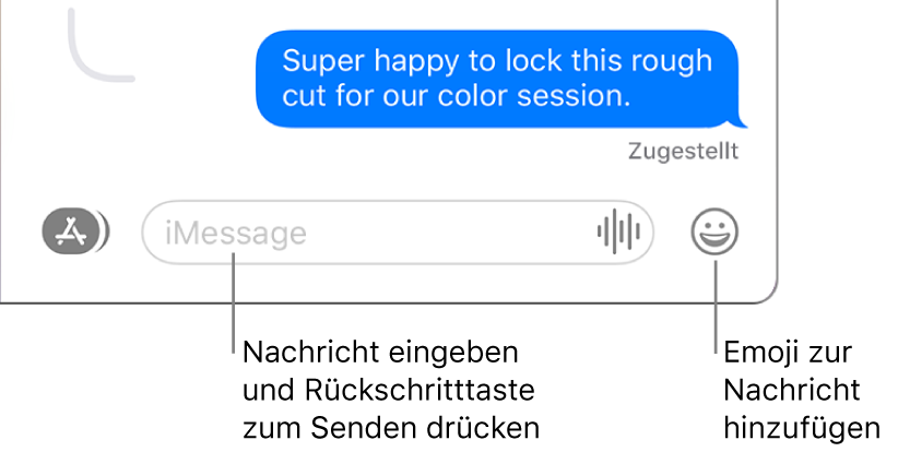 Eine Konversation im Fenster „Nachrichten“ mit dem Nachrichtenfeld unten im Fenster.