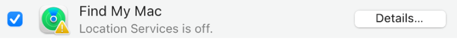 Details button to the right of Find My Mac