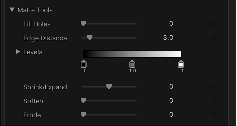 The Matte Tools controls in the Video inspector