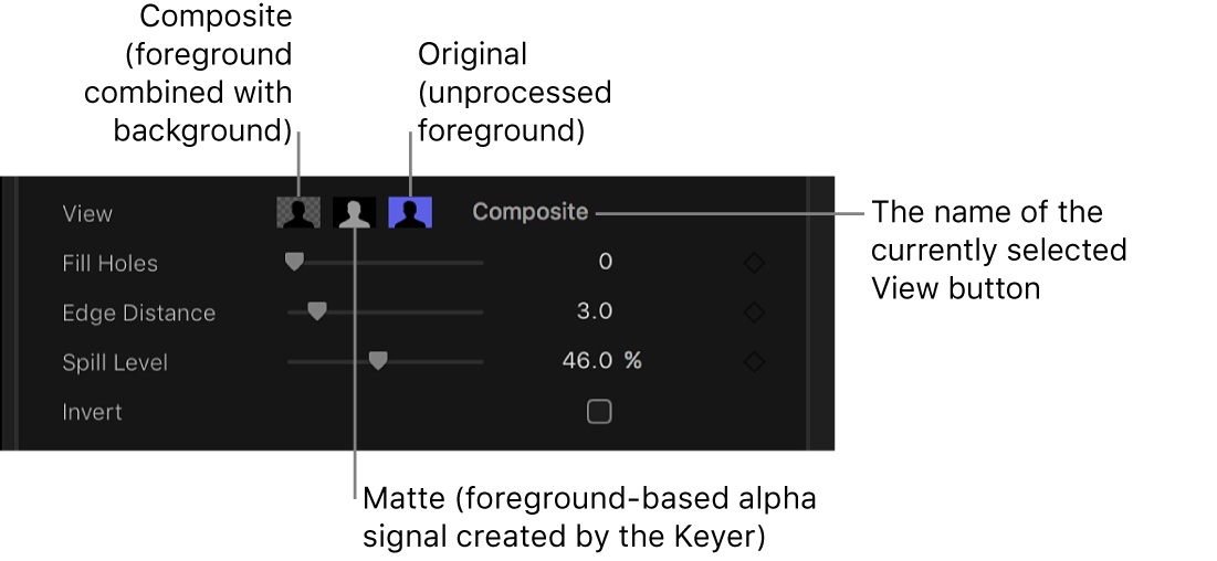 Controles de visualización del inspector de vídeo