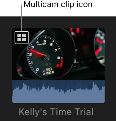 Un clip Multicam del explorador con un icono de clip Multicam en la esquina superior izquierda