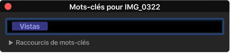 Éditeur de mots-clés présentant les mots-clés appliqués au plan sélectionné