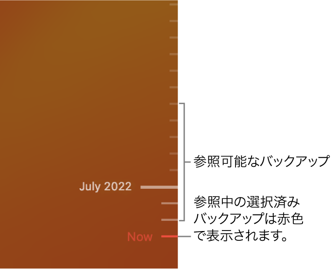 Time Machineのバックアップタイムライン。