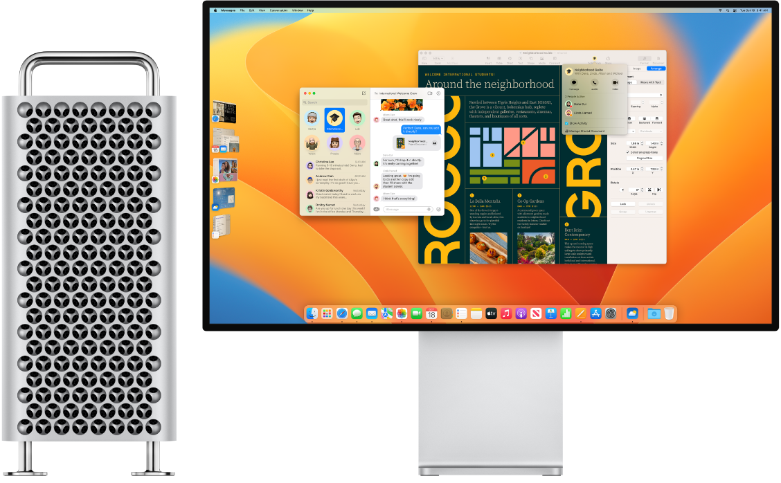 جهاز Mac Pro متصل بشاشة Pro Display XDR، ويعرض مركز التحكم على سطح المكتب بجانب العديد من التطبيقات المفتوحة.