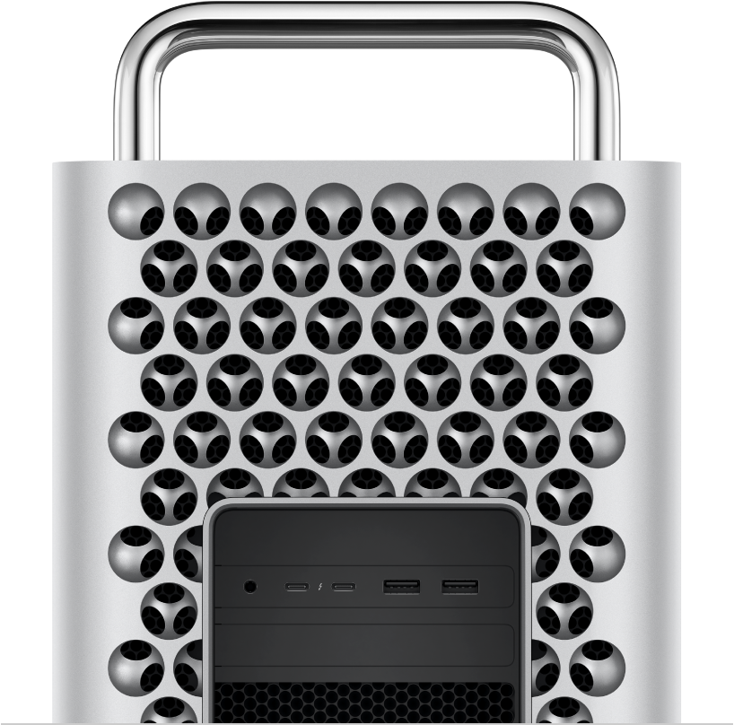 Closeup view of Mac Pro ports and connectors.