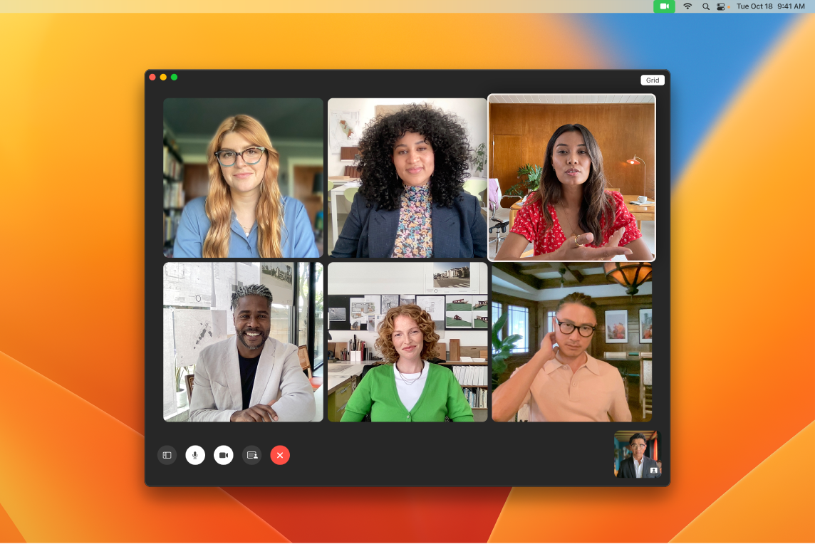 A FaceTime window with a group of invited users.