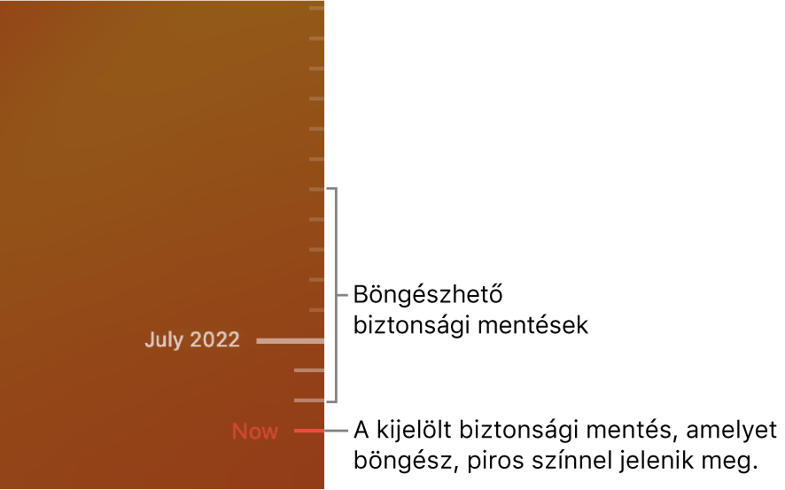 A Time Machine biztonsági mentés idővonala.