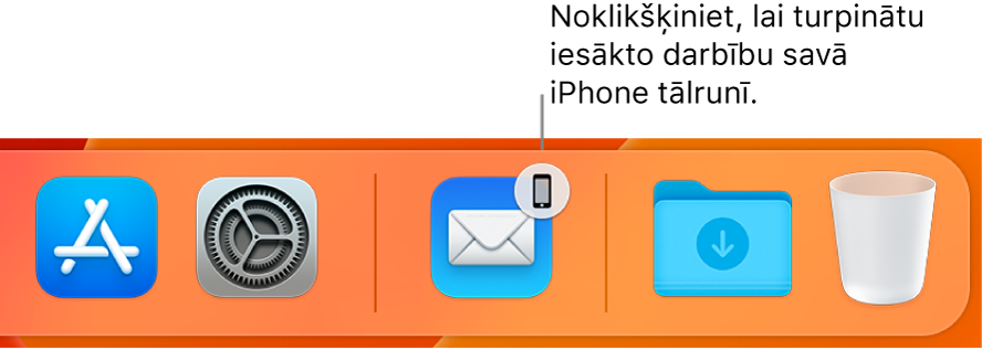 Joslā Dock ir redzama iestatījuma Handoff ikona.