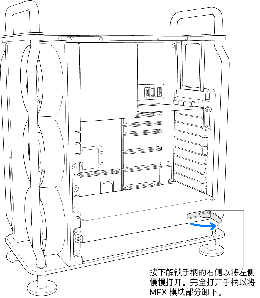 打开释放杆以使现有模块脱离。