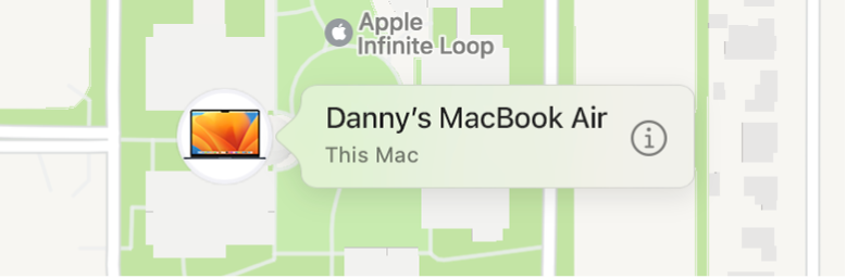 Visualização de perto do ícone de Informações do MacBook Air de Daniel.