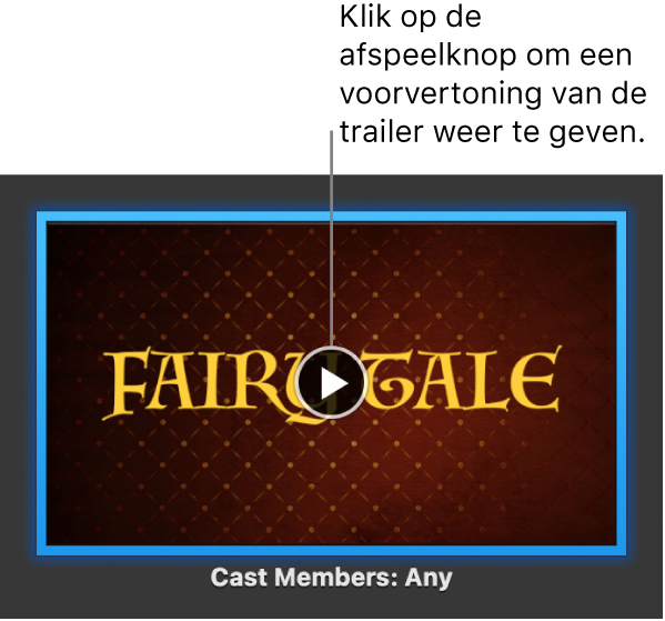 Het iMovie-trailerscherm met daarin de afspeelknop.