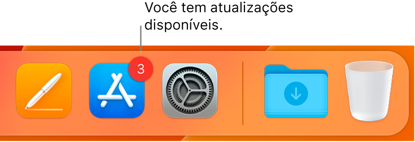 Parte do Dock mostrando o ícone da App Store com um aviso, indicando que há atualizações disponíveis.