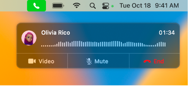 Частина екрана Mac із вікном сповіщення про телефонний виклик.