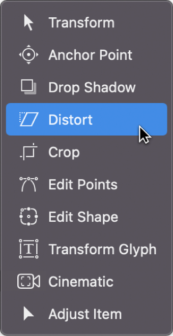 Werkzeug „Verzerren“ aus dem Einblendmenü für die Transformationswerkzeuge auswählen