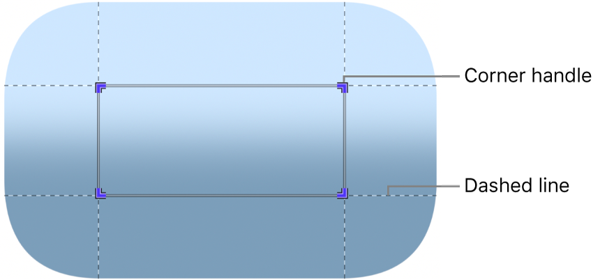 Canvas mit den Onscreen-Steuerelementen der Option „Flächen bearbeiten“ des Filters „Skalierung der Flächen“