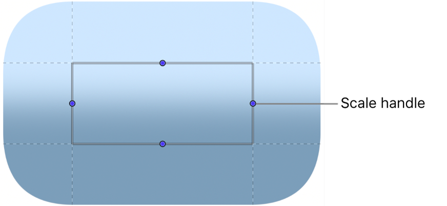 Canvas mit den Onscreen-Steuerelementen der Option „Skalieren“ des Filters „Skalierung der Flächen“