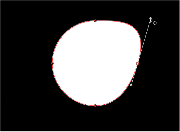 Canvas showing tangent handle being lengthened independently of its opposing tangent handle