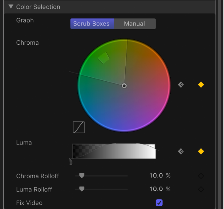 Graph controls within Green Screen Keyer filter’s Advanced controls