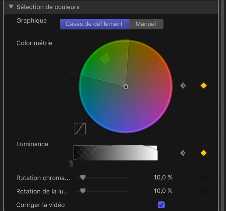 Commandes graphiques dans les commandes avancées du filtre « Incrustateur de fond vert »