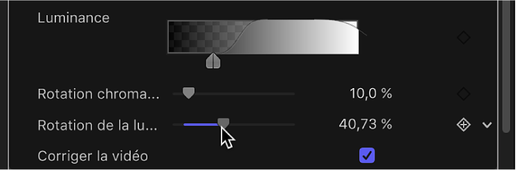 Réglage du curseur « Rotation de la luminance » du filtre « Incrustateur de fond vert »