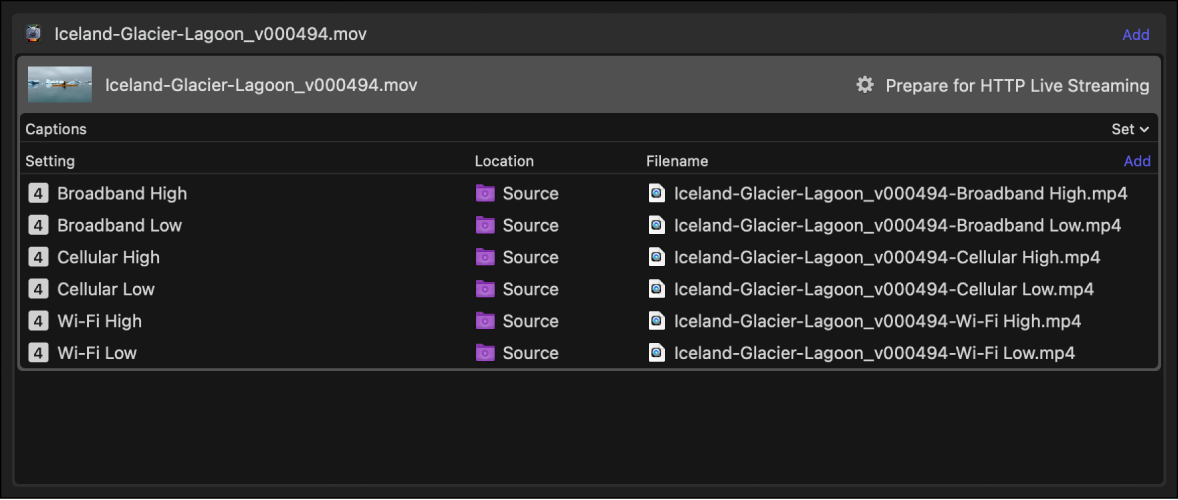 Batch area showing one job with multiple outputs assigned