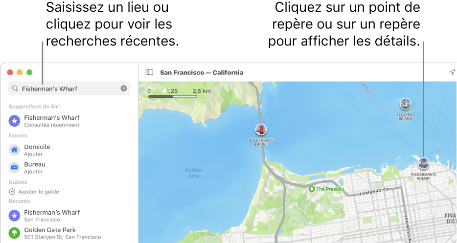 Saisissez un lieu dans le champ de recherche ou cliquez dessus pour afficher les recherches récentes. Cliquez sur un point de repère ou sur un repère pour afficher des détails.