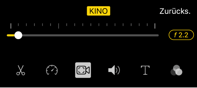 Der Schieberegler „Schärfentiefe“, der verfügbar ist, wenn du auf die Taste „Kino“ tippst