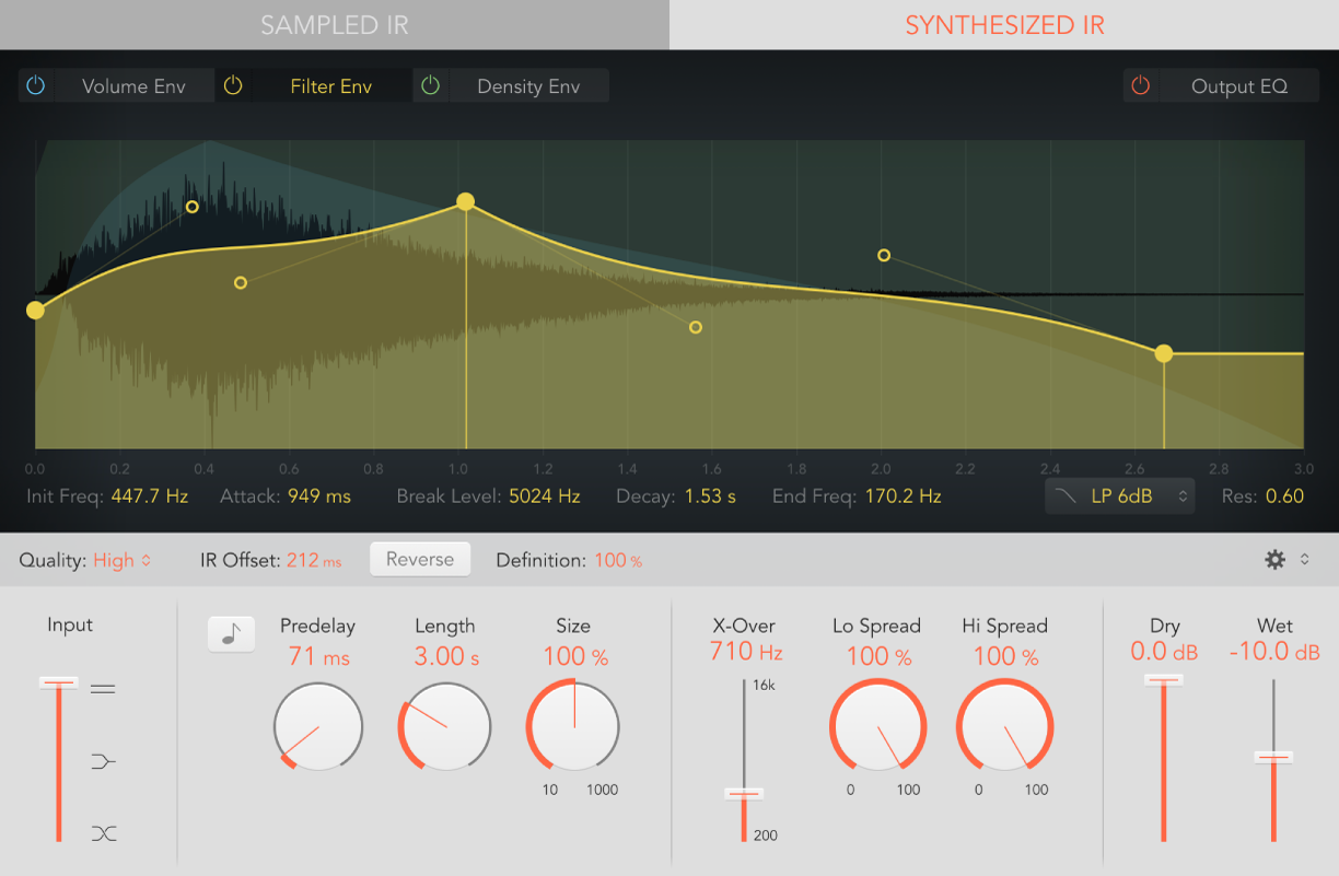 The Space Designer window showing Sampled IR mode.