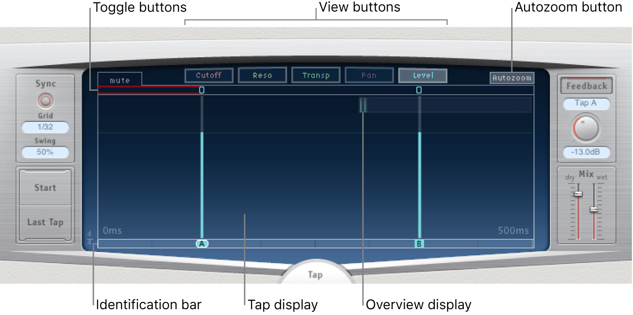 Pantalla principal de Delay Designer.