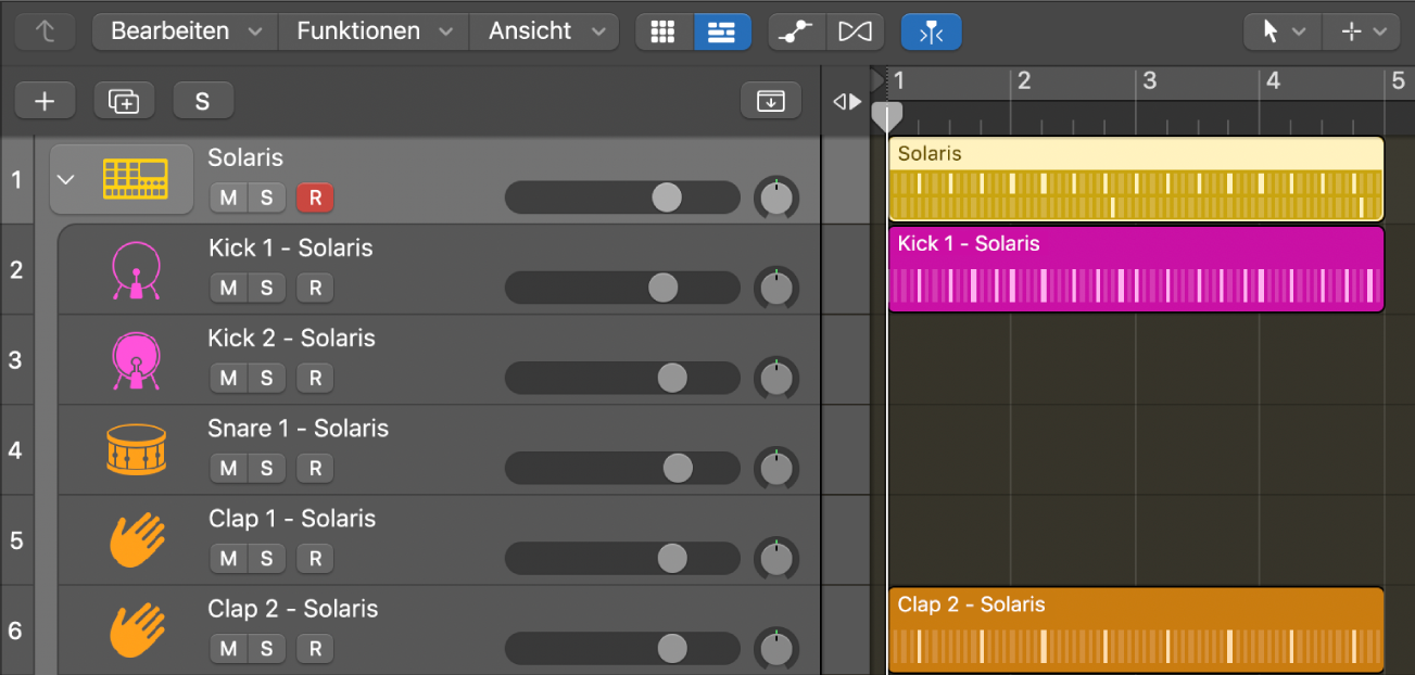 Drum Machine Designer-Spurstapel jetzt getrennt, mit Pattern-Regionen auf Unterspuren