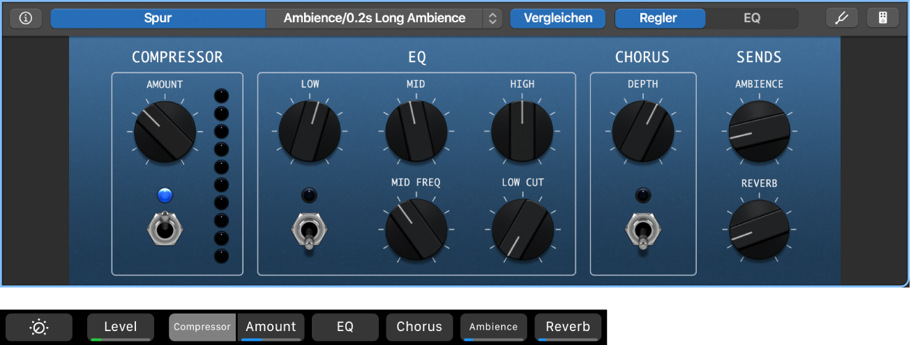 Abbildung. Smart Controls für Spur mit akustischer Gitarre und dynamische Kurzbefehle für Smart Controls