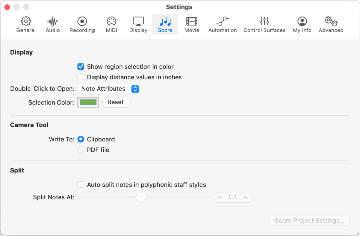 Figure. Score settings.