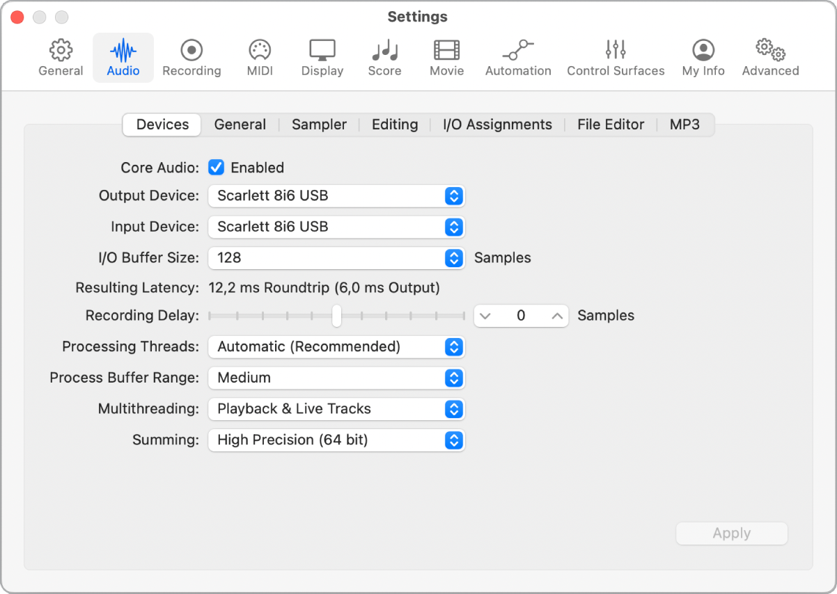 Figure. Audio Devices settings.