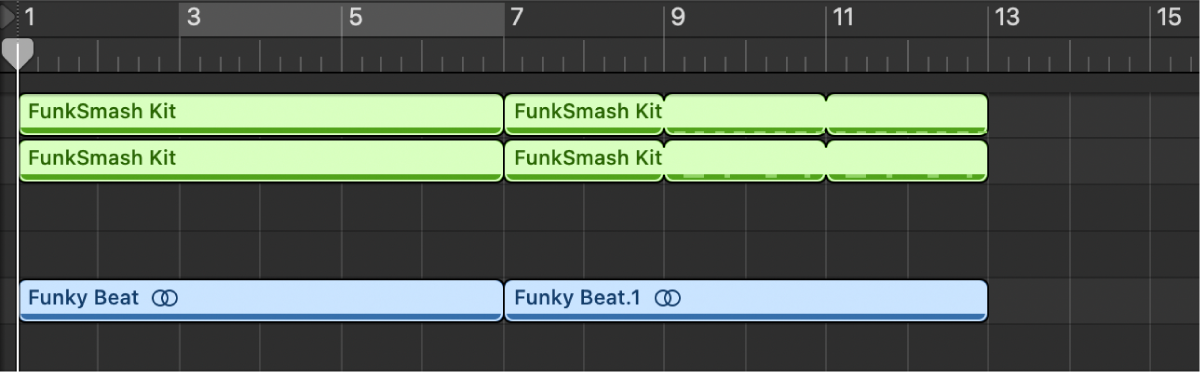 Figure. Tracks area showing multiple region selections with gaps removed.