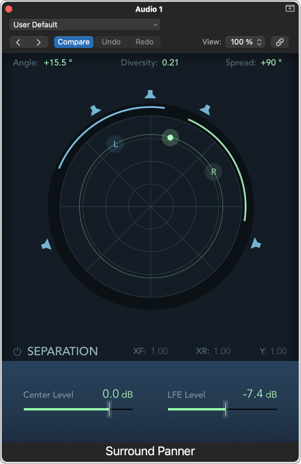 Figure. Stereo-to-Surround Panner window.