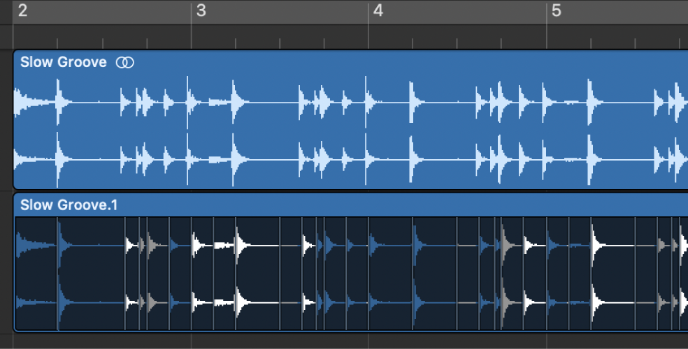 Figure. A pair of images showing an audio region before and after quantization.