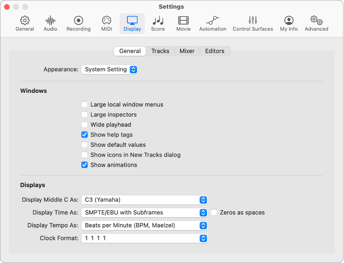 Figure. General Display settings.