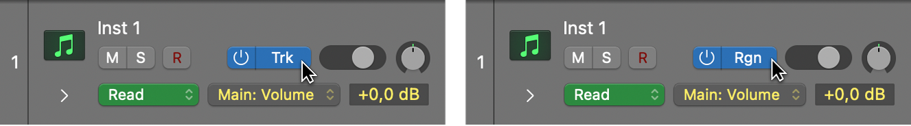 Figure. Showing Track Automation and Region Automation side-by-side.