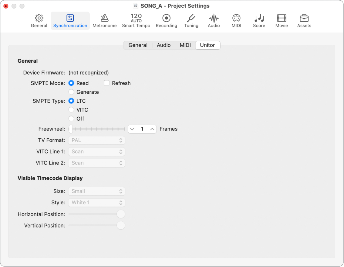 Figure. Unitor Synchronization project settings.