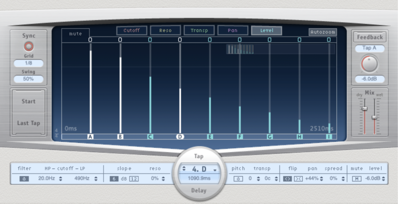 Figure. Tap display, with several selected taps.