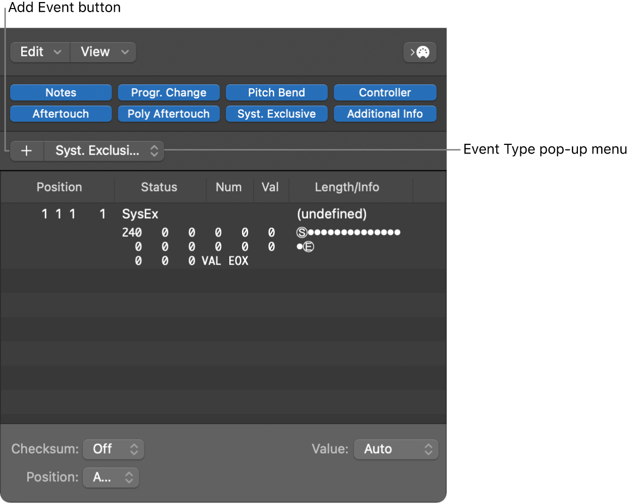 Figure. SysEx Fader Editor window.