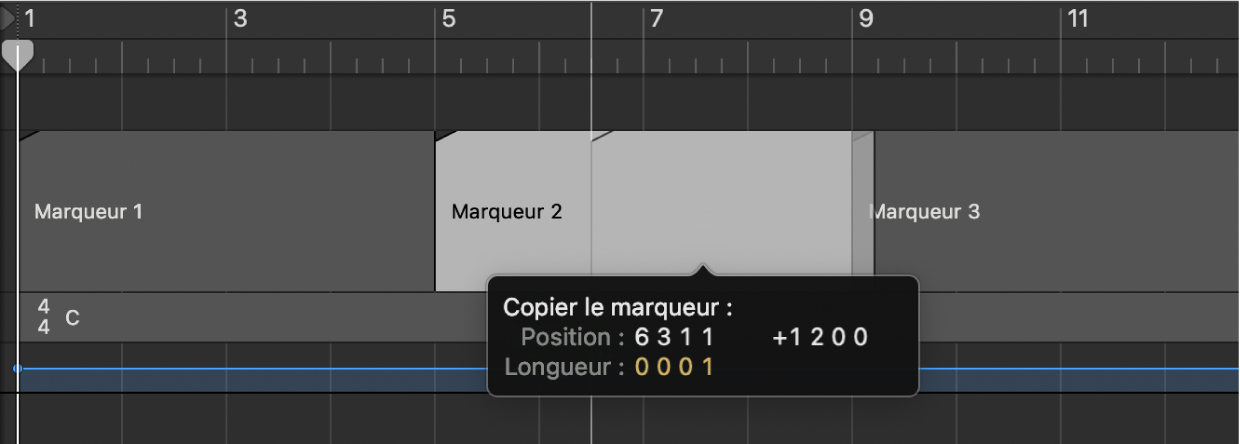 Figure. Glissement d’un marqueur tout en maintenant la touche Option enfoncée.