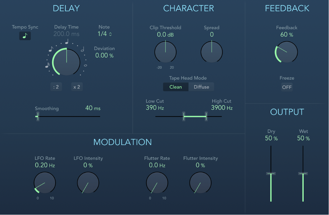 Figure. Fenêtre de l’effet Tape Delay.