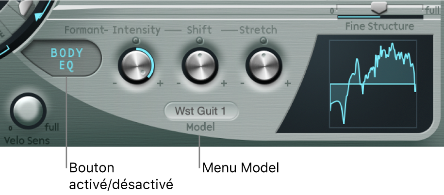 Figure. Paramètres Body EQ On/Off et Model.