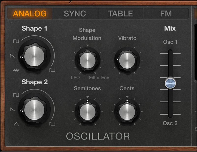 Figure. Paramètres de l’oscillateur analogique de Retro Synth.