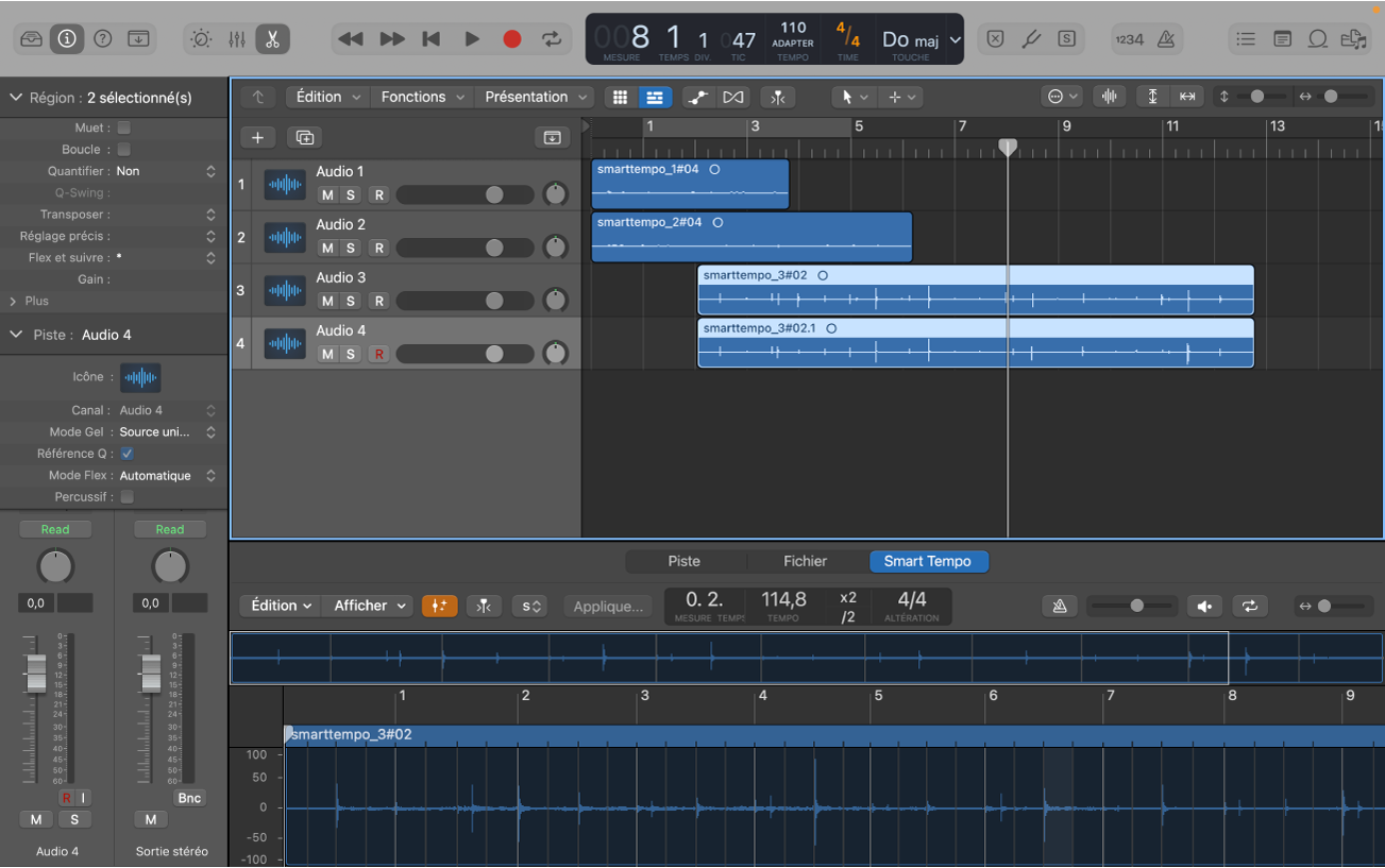 Figure. Projet Logic Pro avec des fichiers audio multipistes.