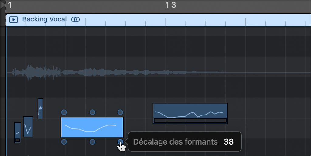 Figure. Éditeur de piste audio avec zones actives de modification.