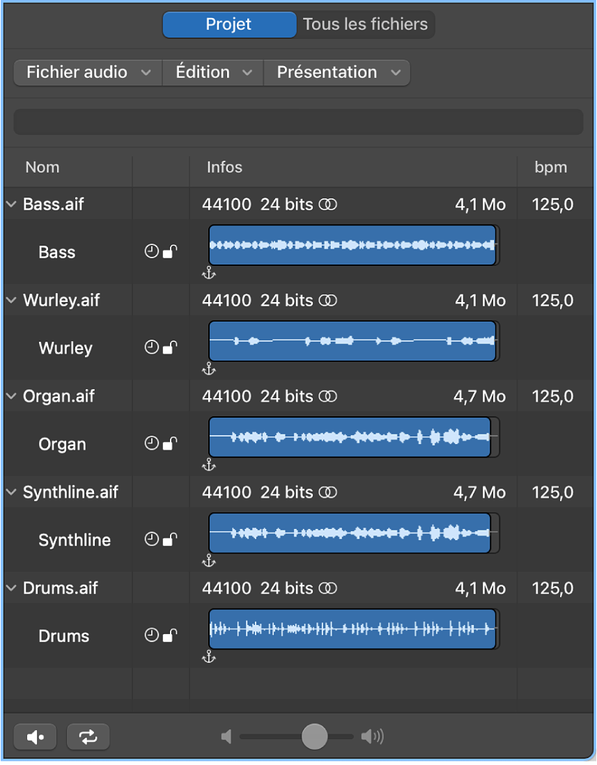 Figure. Navigateur audio du projet.