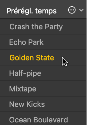 Figure. Choix d’un préréglage dans l’éditeur de drummer.