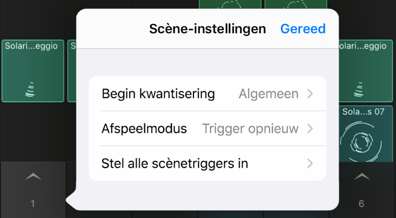 Menu voor scèneconfiguratie.